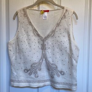 Anne Klein embroidered white and tan linen top/shell - 14P